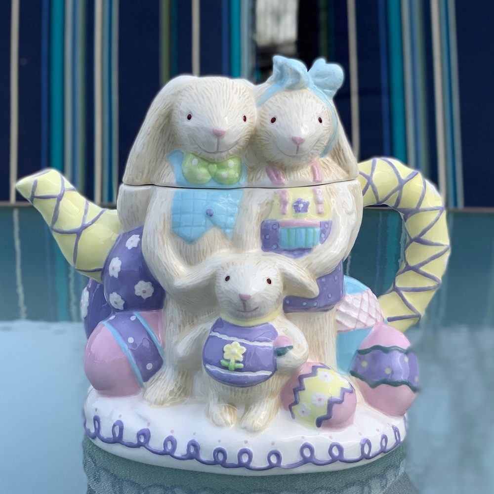 Hallmark Colorful Pastel Bunny Family Easter-Themed Ceramic Teapot